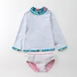Baby Girls Flower Pattern Printed Swimsuits Ruffled Long Sleeve Beachwear