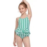 Girls One-Piece Vertical Stripe Swimsuit Ruffled Beachwear For Toddler Kids