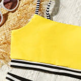 Toddler Girls Yellow Swimsuit Black and White Stripe Beachwear Set
