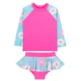 Children Girls Pattern Long Sleeve Culotte Two-Pieces Swimsuit UV Protective Beachwear