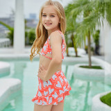 Toddler Girls Swimsuit Dot Heart Printing Vest Ruffled Skirt Panties Set