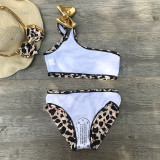 Toddler Girl Swimsuit Leopard Printing Bikini One-shoulder Bowknot Beachwear Set