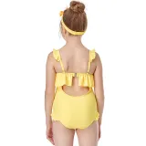 Girls One-Piece Pure Color Swimsuit Ruffled Beachwear For Toddler Kids