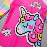 Girls Long Sleeve One-Piece Cartoon Unicorn Swimsuit Beachwear For Toddler Kids