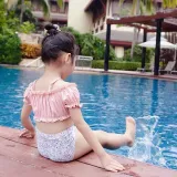 Baby Girls Swimsuit Adjustable Shoulder Ruffled Two-Pieces Bikini With Cap