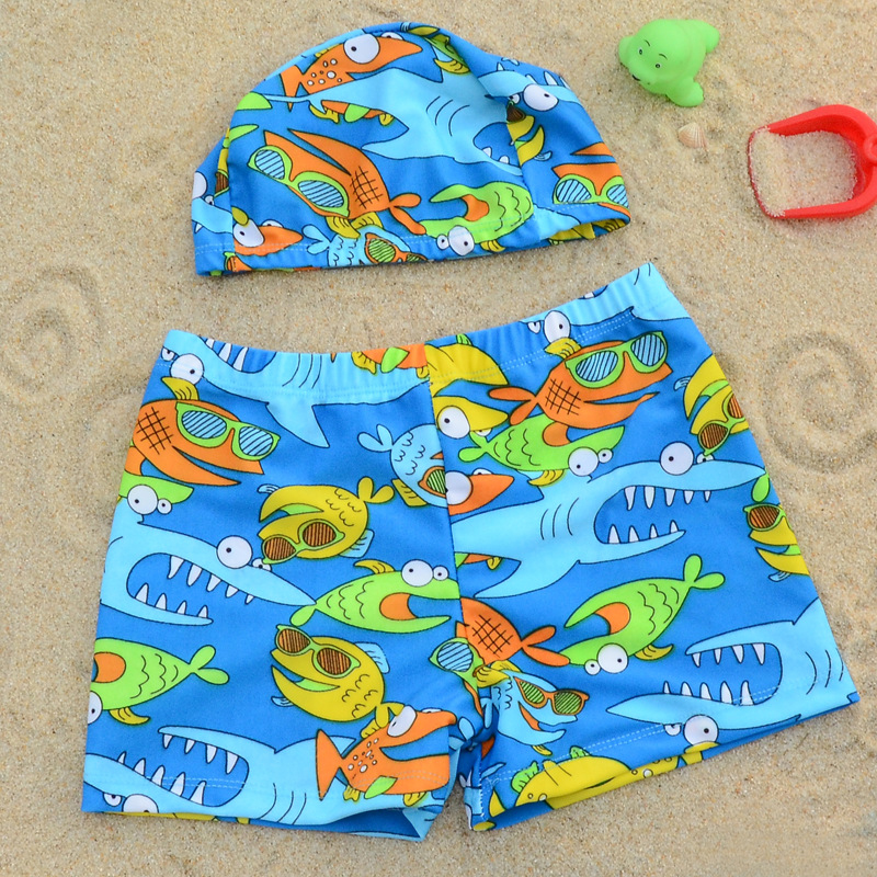 Toddler Boys Swim Trunks Cartoon Shark Quick Dry Elastic Waist Drawstring
