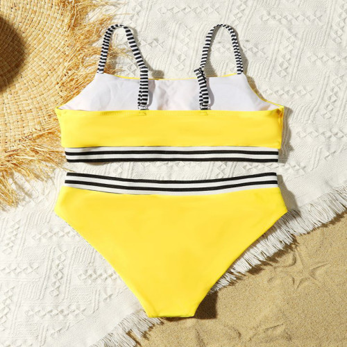 Toddler Girls Yellow Swimsuit Black and White Stripe Beachwear Set