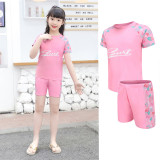 Toddler Girls Swimsuit Pink Flower Printing Surf Swimwear With Cap