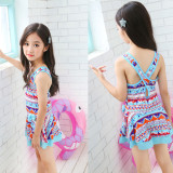 Girls Print Bathing Suits Ruffle One Piece Swimsuits Beachwear with Cap