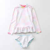 Baby Girls Pineapple Lemon Pattern Printed Swimsuits Ruffled Long Sleeve Beachwear