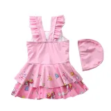 Baby Girls Rainbow Unicorn Cartoon Castle Printed Swimsuits Ruffled Skirts One-Piece