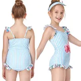 Girls Swimsuit Flamingo Stripe One-Piece Bikini Set Beachwear For Toddler Kids
