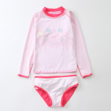 Baby Girls Cartoon Crab Dot Pattern Printed Swimsuits Ruffled Long Sleeve Beachwear