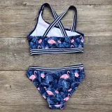 Toddler Girl 2PCS Swimsuit Flamingo Printing Stripe Bikini Beachwear