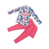 Children Girls Flower Printed Long Sleeve Swimsuit Love Slogan Swimwear Tankini UV Protective Beachwear