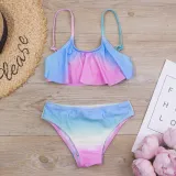 Toddler Girl Swimsuit Rainbow Leopard Bikini Ruffled Beachwear