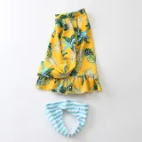 Baby Girls Pineapple Lemon Pattern Printed Swimsuits Ruffled Long Sleeve Beachwear