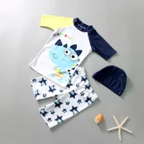 Toddler Boy Swimsuit Cartoon Dinosaur Short Sleeve Tops And Printing Pants