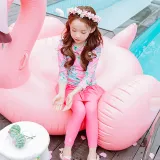 Children Girls Flower Printed Long Sleeve Swimsuit Swimwear Tankini UV Protective Beachwear