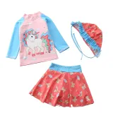 3PCS Baby Toddler Girl Unicorn Rainbow Swimsuit With Swimming Cap