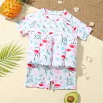 Baby Toddler Girl Float Cartoon Flamingo Pattern Buoyancy Swimsuit