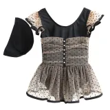 Toddler Girl Swimsuit Black Dot Gauzy Dress Ruffled Beachwear