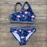 Toddler Girl 2PCS Swimsuit Flamingo Printing Stripe Bikini Beachwear