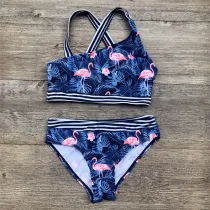 Toddler Girl 2PCS Swimsuit Flamingo Printing Stripe Bikini Beachwear
