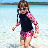 Children Girls Pattern Long Sleeve Culotte Two-Pieces Swimsuit UV Protective Beachwear