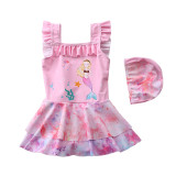 Baby Girls Summer Cartoon Mermaid Printing Swimsuits Ruffled Scale Skirts