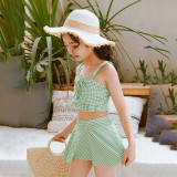 Baby Girls Swimsuit Plaids Ruffled Skirt Two-Pieces Bikini Beachwear