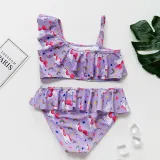 Toddler Girl Swimsuit Rainbow Unicorn Flamingo Ruffled Printing Bikini Set