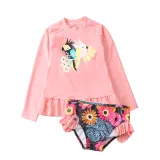 Baby Girls Flower Pattern Printed Swimsuits Ruffled Long Sleeve Beachwear