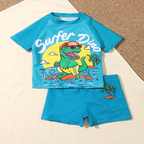 Toddler Boy Swimsuit Cool Surfer Dinosaur Beachwear Set