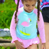 Children Girls Pattern Long Sleeve Culotte Two-Pieces Swimsuit UV Protective Beachwear