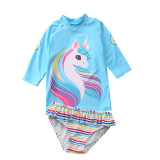Baby Girls Unicorn Stripes Printed Swimsuits Long Sleeve Two-Pieces Beachwear