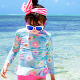 Children Girls Flower Printed Long Sleeve Two-Pieces Swimsuit UV Protective Beachwear