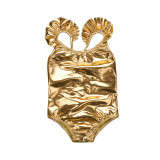 Baby Girls Swimsuit Gold Glossy Ruffled One-Piece Swimwear