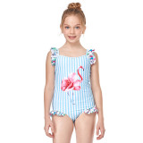 Girls Swimsuit Flamingo Stripe One-Piece Bikini Set Beachwear For Toddler Kids