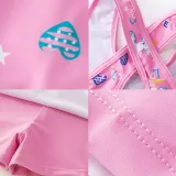 Kids Girls Pink Rainbow Unicorn Heart Printed Bathing Suits Bowknot Ruffle One-Piece Swimsuits