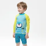 Kids Swimsuit Cartoon Penguin Long Sleeve Tops And Short Pants