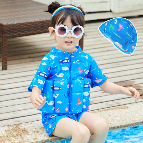 Baby Toddler Kids Float Cartoon Mermaid Short Sleeves Zipper Buoyancy Swimsuit