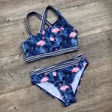 Toddler Girl 2PCS Swimsuit Flamingo Printing Stripe Bikini Beachwear