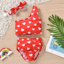 Baby Girl Swimsuit Stripe Dot Leopard One Shoulder With Bow Headband