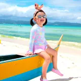 Children Girls Pattern Long Sleeve Culotte Two-Pieces Swimsuit UV Protective Beachwear