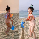Children Girls Swimsuit Big Bowknot Flounce Sleeve One-Piece Bikini With Cap