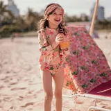 Baby Toddler Girl Swimsuit Flower Printing Long Sleeve Lace Beachwear Set