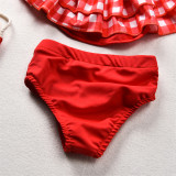 Baby Girls Swimsuit Plaids Ruffled Two-Pieces Swimwear with Bowknot Hairband