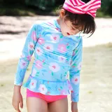 Children Girls Flower Printed Long Sleeve Two-Pieces Swimsuit UV Protective Beachwear