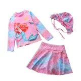 3PCS Baby Toddler Girl Pink Cartoon Mermaid Swimsuit Beachwear